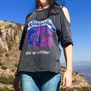 Topshop Cold shoulder Metallica T-Shirt
